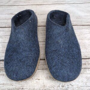 Glerups Blue Grey Leather Bottom Felted Wool Slippers Size 37